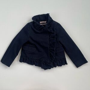 J.Crew Crewcuts Navy Blue Little Girls Ruffle Collar Front Jacket Size 3